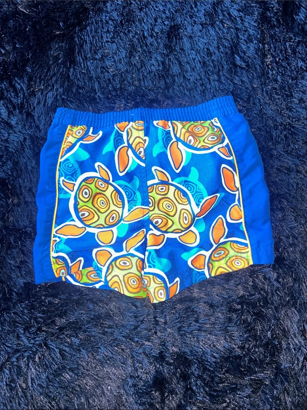 The Children's Place Blue Swim Shorts with Orange & Green Turtle Print